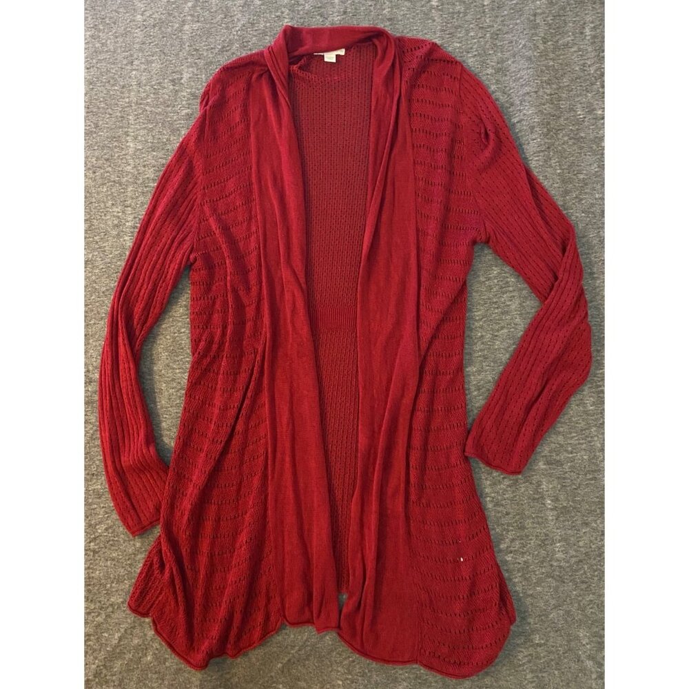 Cato Womens Plus Size Open Front Maroon Knit Cardigan 14/16W‎ Duster Stretch